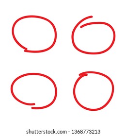 Circle crayon frame hand drawn. Isolated on white background. Collection of different hand drawn clipart red circles. For web site, logo and text check. Vector illustration of oval red shape clip art