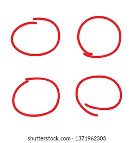 Circle crayon frame hand drawn. Isolated on white background. Collection of different hand drawn clipart red circles. For web site, logo and text check. Vector illustration of oval red shape clip art