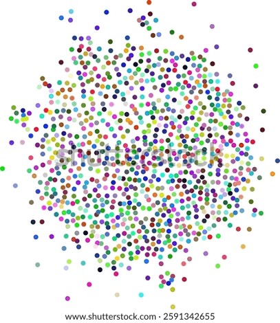Circle created from colorful glitter dots. Multicolor stippled dots background. Ideal for festive and artistic designs, the sparkling dots form a visually stunning and eye-catching composition.