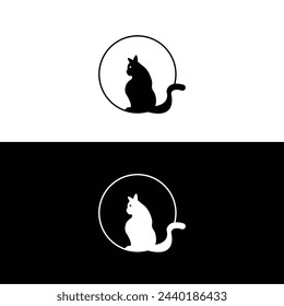 Circle creative  cat animal vector logo design . Circle vat illustration