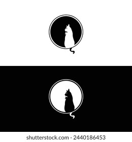 Circle creative  cat animal vector logo design . Circle vat illustration