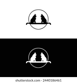 Circle creative  cat animal vector logo design . Circle vat illustration