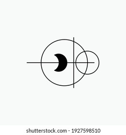 Línea circular y creciente.La astronomía de estrella de la luna espacial eclipse el sol abstracto abstracto abstracto abstracto, vector, símbolo, logotipo, icono, signo, Ilustración Minimalista.
