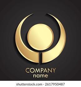 circle and crescent shape 3d gold shiny metal logo