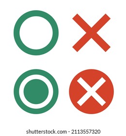 Circle and cross icon set. Correct and incorrect answers. Vectors.