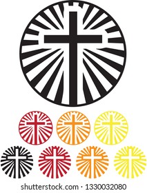 circle cross symbol with ray of lights