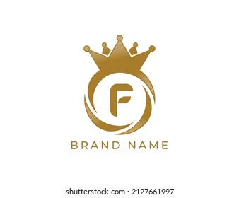 Circle Crown Logo icon symbol with Letter F. Vector logo template