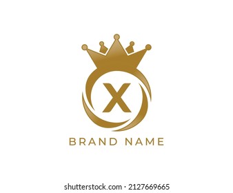 Circle Crown Logo icon symbol with Letter X. Vector logo template