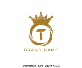 Circle Crown Logo icon symbol with Letter T. Vector logo template