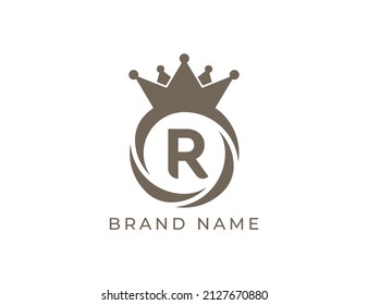 Circle Crown Logo icon symbol with Letter R. Vector logo template