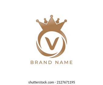 Símbolo de icono del logotipo de la corona circular con la plantilla del logotipo del vector Carta V.