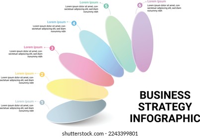 Plantilla infográfica flotante de capa en forma de círculo con 6 opciones, pasos, partes, segmentos. Efecto morfismo de vidrio. Concepto de negocio. ilustración vectorial de infografía de estrategia.