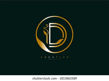 Circle D letter linear shape luxury flourishes ornament logotype gold color