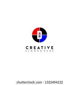 circle D logotype in red, black and blue colors design concept