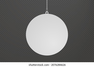 Circle dangler hanging from ceiling realistic mockup. Mock up of advertising promotion pointer for supermarket sale announcement on transparent background. Mall store label vector illustration