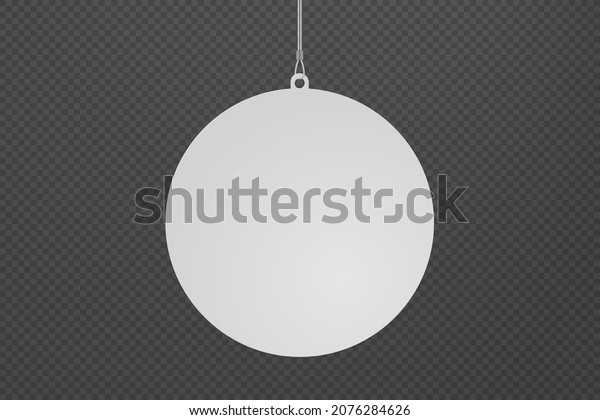 Circle dangler hanging from ceiling\
realistic mockup. Mock up of advertising promotion pointer for\
supermarket sale announcement on transparent background. Mall store\
label vector\
illustration