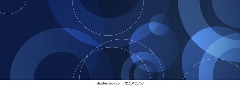 Circle Dark Blue Abstract Memphis Geometric Wide Banner Design Background