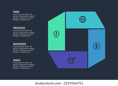 Circle dark infographic with 4 elements template for web on a black background, business, presentation. Vector