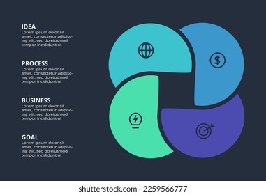 Circle dark infographic with 4 elements template for web on a black background, business, presentation. Vector