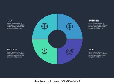 Circle dark infographic with 4 elements template for web on a black background, business, presentation. Vector