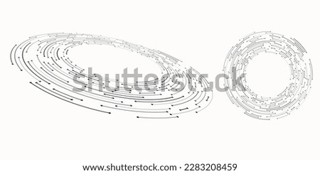 Circle with dark lines and dots as dynamic abstract vector background or logo or icon. Abstract background with lines in circle. Artistic illustration with perspective.