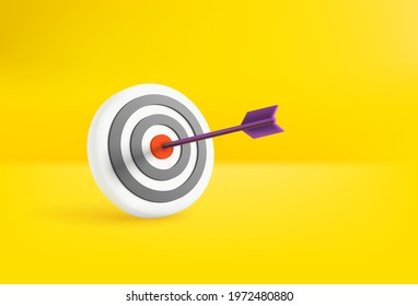 Circle dartboard and arrow in the bullseye. 3D style vector illustration