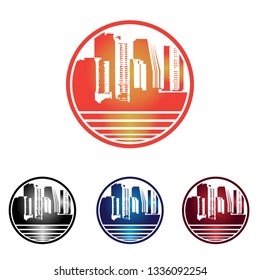 Circle Dawn Skyscraper Cityscape on the Water Logo