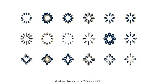 Circle decor element. Set of 18 geometric shape. Modern linear design print. Modern abstract geometric ornament.