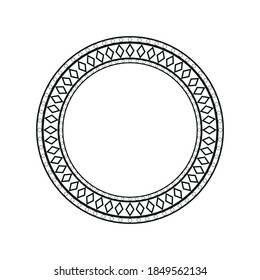 Circle with decorative ornament. Round frame. Black and white vector illustration.