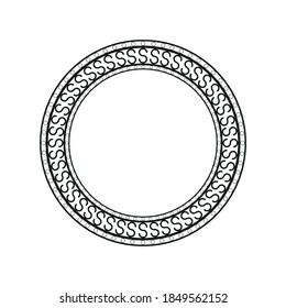 Circle with decorative ornament. Round frame. Black and white vector illustration.