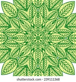 Circle decorative ornamental seamless pattern with abstract floral leafs.  Element for your design. Invitation or greeting card. Ethnic style. Vector illustration.