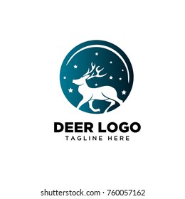 Circle deer flying on sky with star