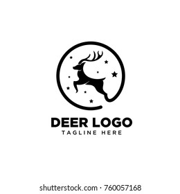Circle deer flying on sky with star
