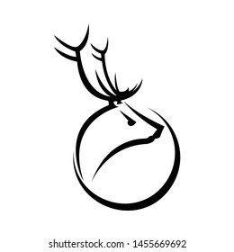 Circle Deer Logo Vector Elegant Line Art