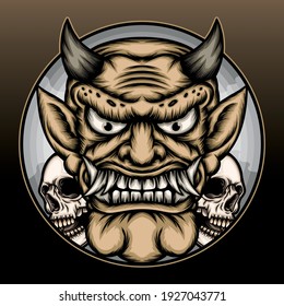Circle demon with skull illustration. Premium vector