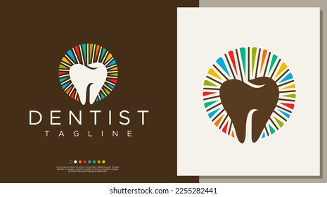 Circle dental line logo design template. Circle dental logo vector.