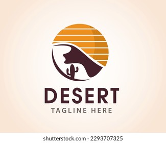 circle desert mountain with sun view logo symbol design template illustration