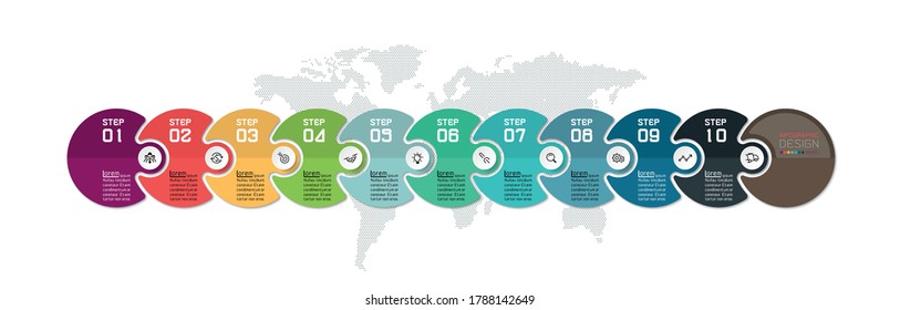 The circle design combined with a jigsaw format for presentations, planning and working procedures such as business, marketing, vector infographic.