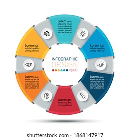 Circle Design Displays Data Through A Circular Diagram Explaining And Dividing The Process Into Steps. Vector Infographic.