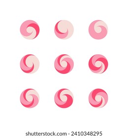 Circle design element with fibonacci spiral. Swirl element. Set of 9 geometric shape. Modern linear design element for pattern, logo, emblem and ornament.