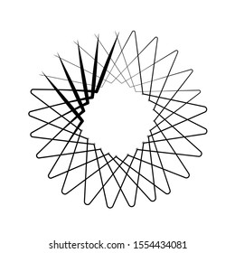 Circle design element isolated on white, stars, mandala, geometric shape, vector frame, border, halftone monochrome 