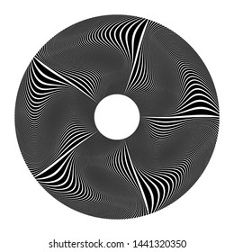Elemento de diseño circular. La ilusión del movimiento de las líneas onduladas. Arte vectorial 