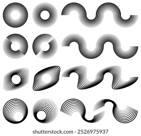 Elementos de diseño de círculo. Elementos retro geométricos hechos de líneas