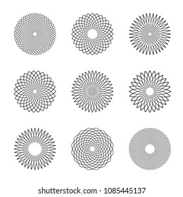 Circle design elements. Rotation lines patterns. Vector art.