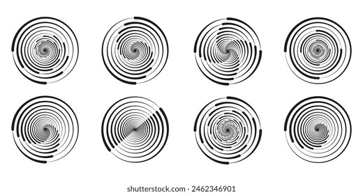 Circle design elements. Round halftone frame. Spiral vector illustration.