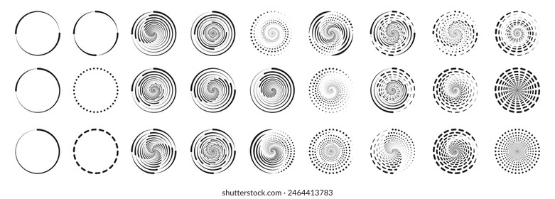 Circle design elements. Round halftone frame. Spiral vector illustration.