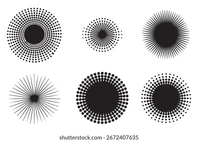 Circle design elements. Rounded halftone, black and white graphic design elements. Vector black silhouette. with white background

