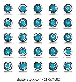 Circle design elements with spiral motion. Vector set.