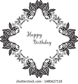Circle design flower frame, various branches leaves, ornament invitation card happy birthday. Vector
