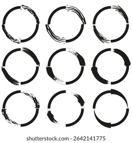 Circle design icon. Abstract circular form. Black segmented shape. Vector minimal symbol.